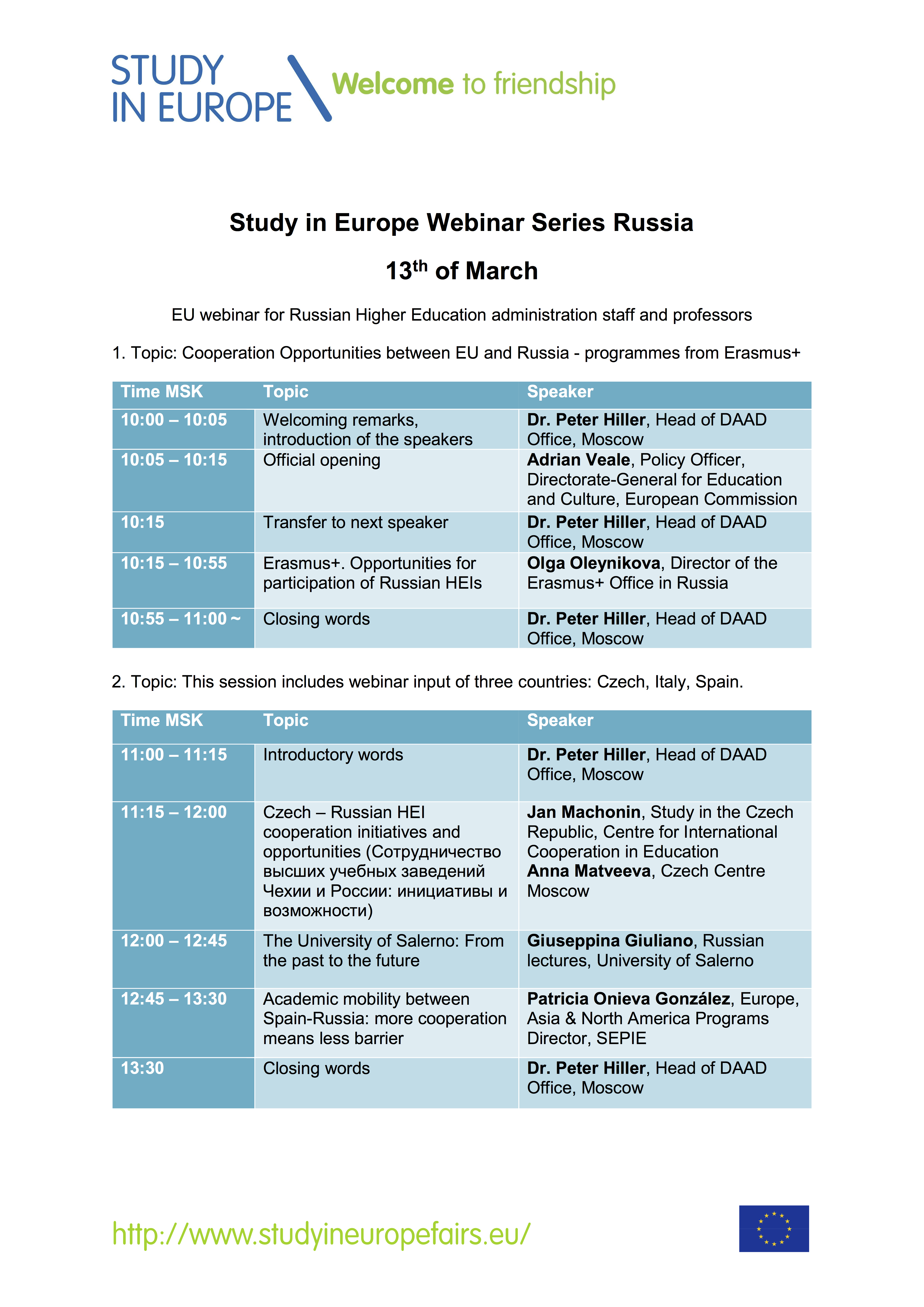 Study in Europe - Cooperation Webinars